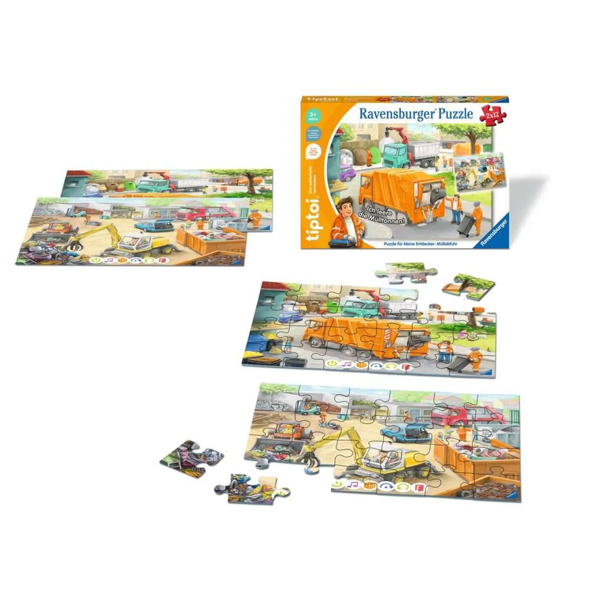 Ravensburger tiptoi® Puzzle für kleine Entdecker: Müllabfuhr, 2 x 12 Teile