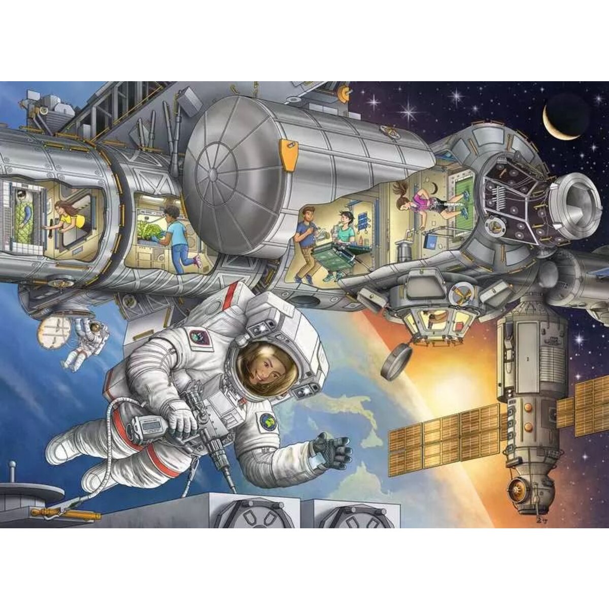 Ravensburger XXL Puzzle - Wieso? Weshalb? Warum? Auf der Weltraumstation, 100 Teile