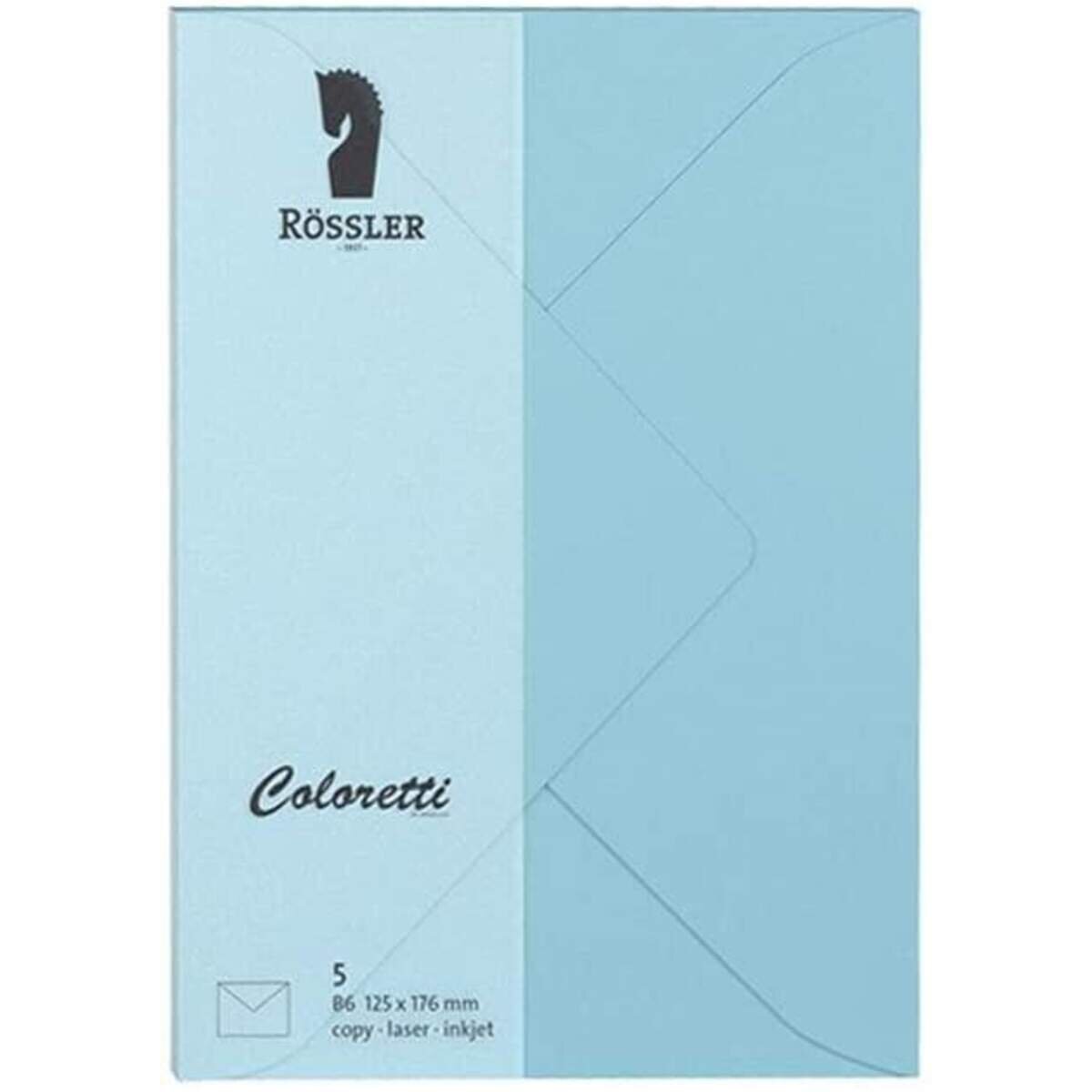 Rössler Coloretti Briefumschläge, 80 g/m², B6, 5 Stück, himmelblau