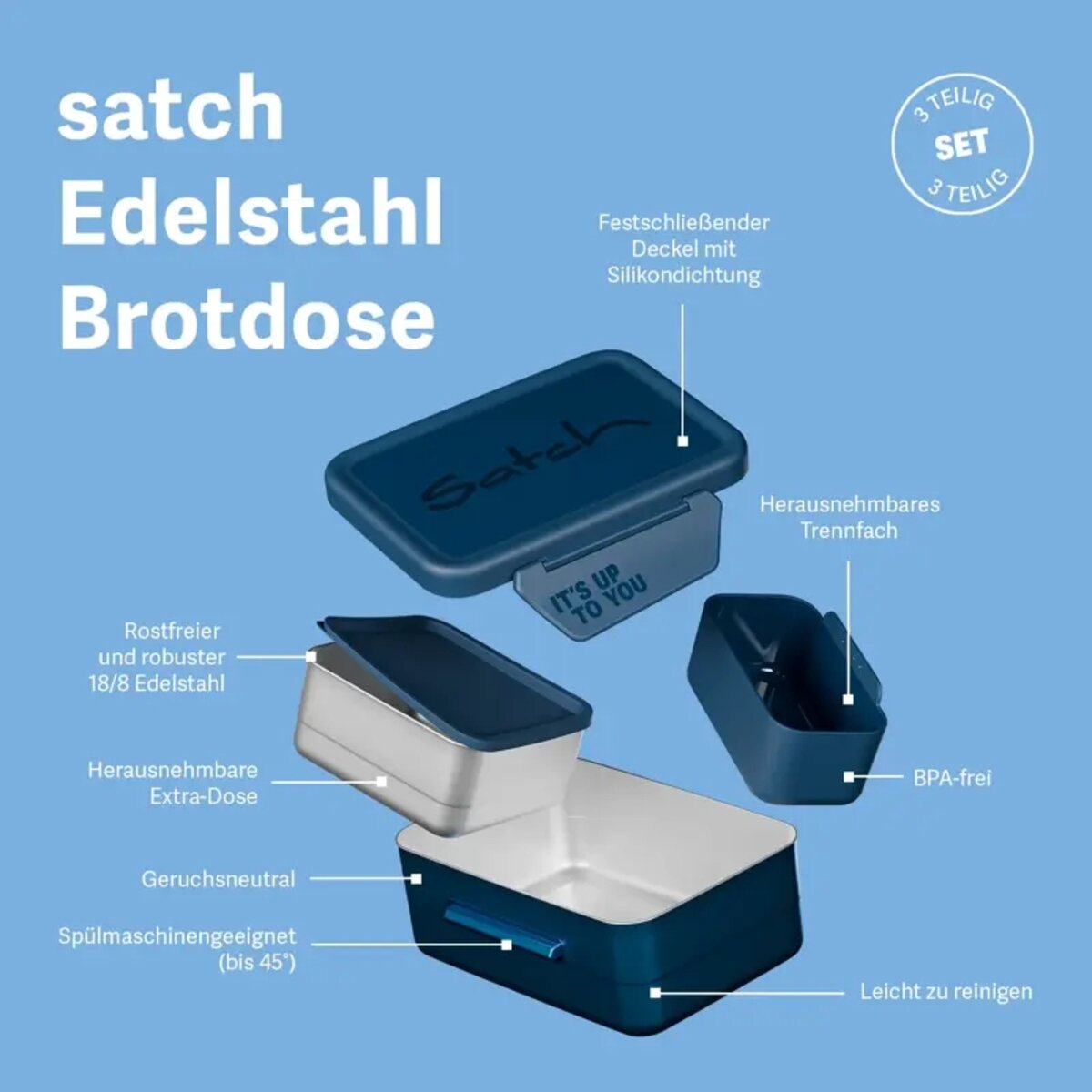 Satch Edelstahl Brotdosen Set Blau 14 x 17 x 6,5 cm rostfrei