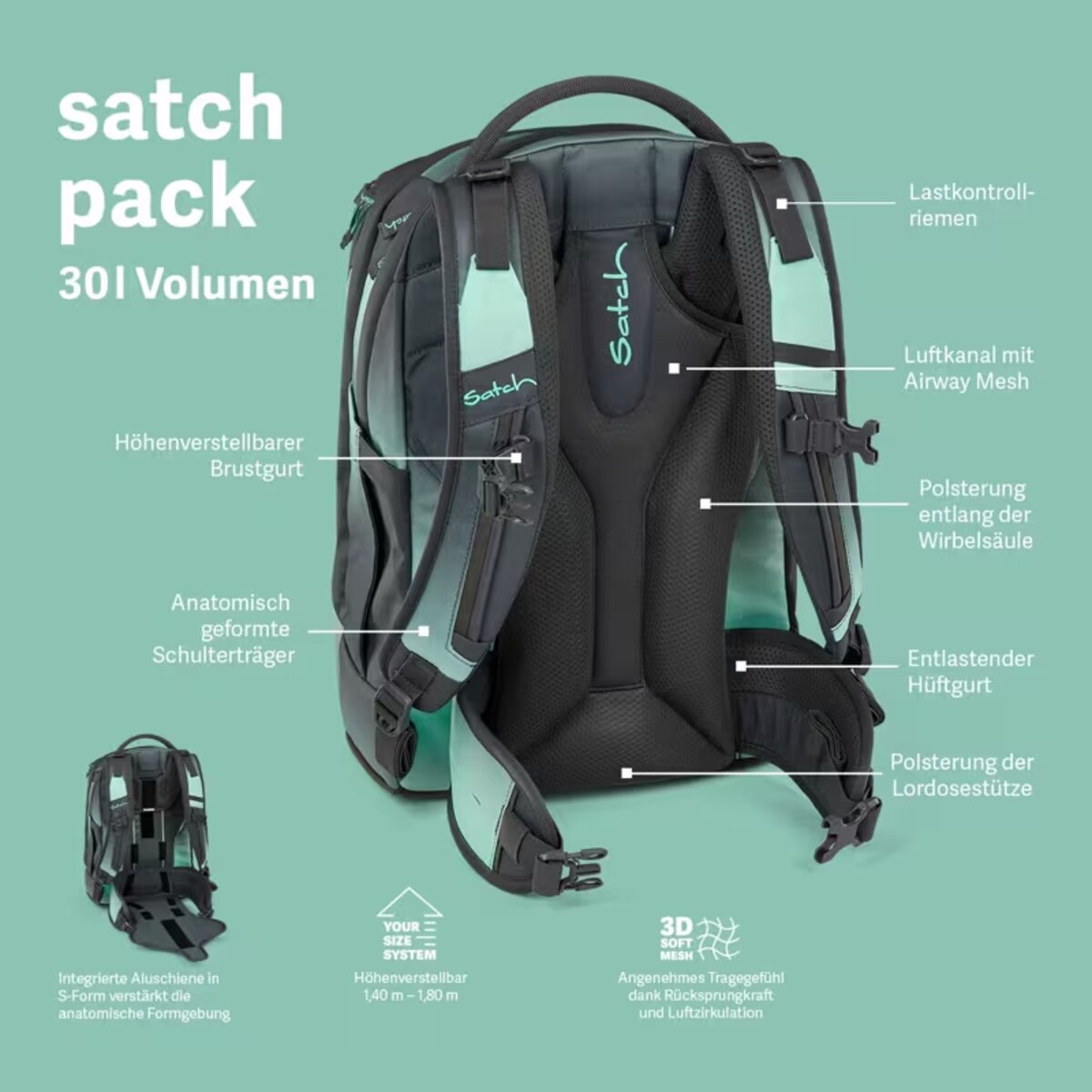 Satch Pack Set Schulrucksack Hidden Rainbow schwarz 30 Liter 4teilig