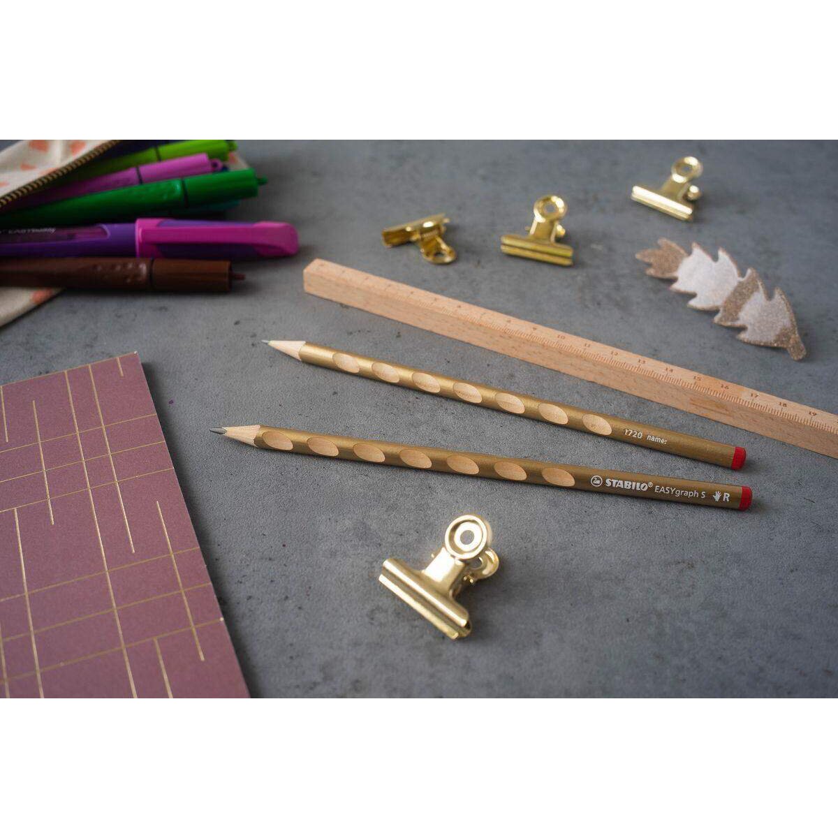 Schmaler Dreikant-Bleistift für Rechtshänder - STABILO EASYgraph S Metallic Edition in Gold - Einzelstift - Härtegrad HB