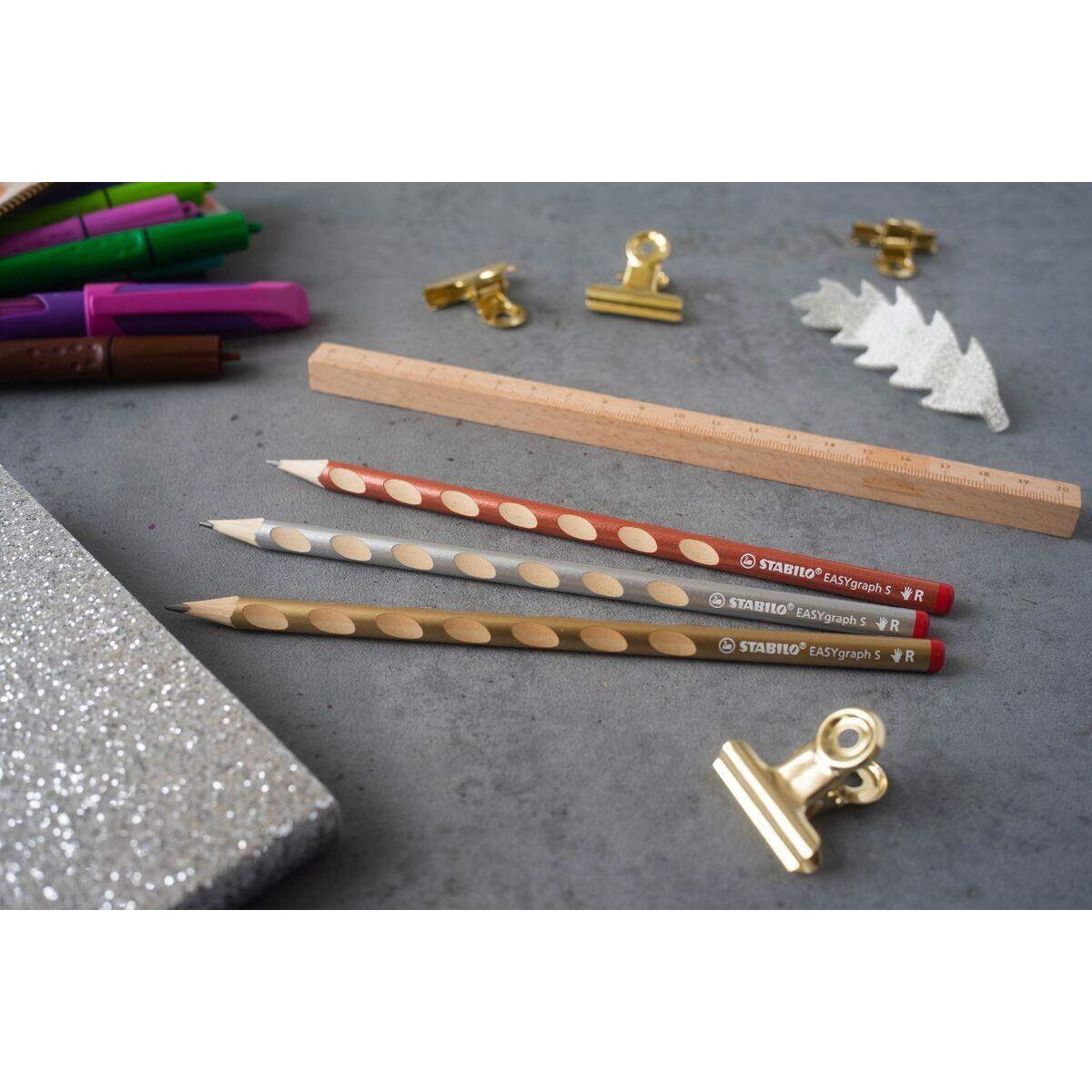 Schmaler Dreikant-Bleistift für Rechtshänder - STABILO EASYgraph S Metallic Edition in Gold - Einzelstift - Härtegrad HB