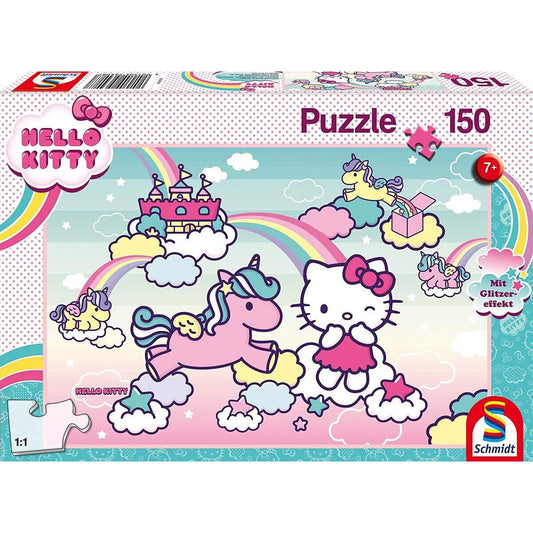 Schmidt Spiele KinderPuzzle - Hello Kitty Glitzerpuzzle, Kittys Einhorn, 150 Teile
