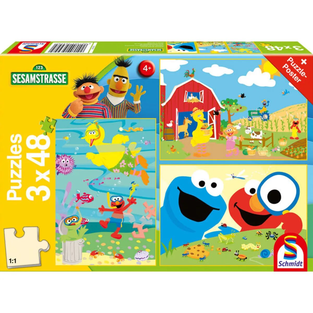 Schmidt Spiele Puzzle - Die Sesamstrasse: Tierisch stark, 3x48 Teile