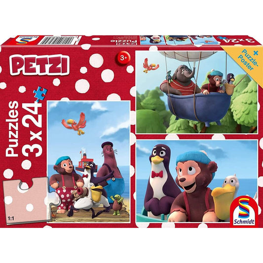 Schmidt Spiele Puzzle - Petzi, Beste Freunde 3 Puzzle je 24 Teile