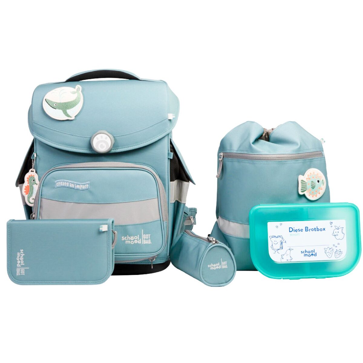 School-Mood Timeless Pro Dolphin (Ocean Collection), 6-tlg. Schulranzenset