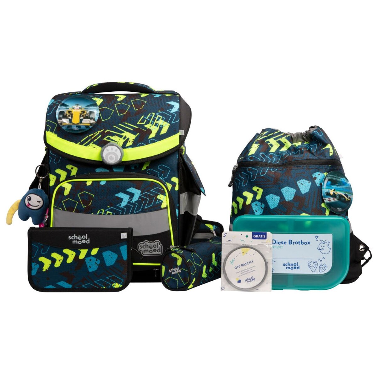 School-Mood Timeless Pro Elias (Rennwagen), 7-tlg. Schulranzenset