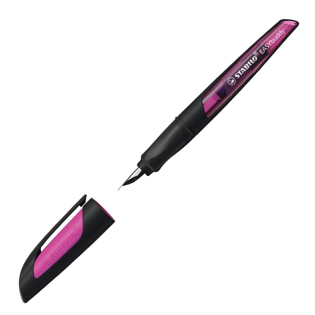 Schulfüller mit Standard-Feder M - STABILO EASYbuddy in schwarz/magenta - Schreibfarbe blau (löschbar) - Einzelstift - inklusive Patrone