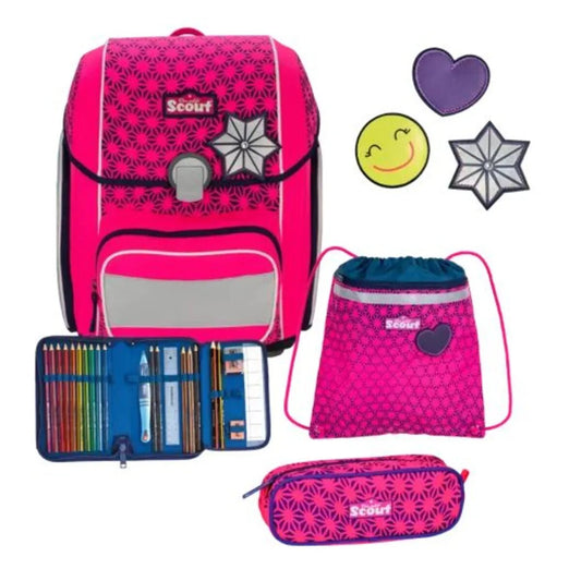 Scout Schulranzen-Set Genius DIN Neon Safety Pink Glow, 4-teilig