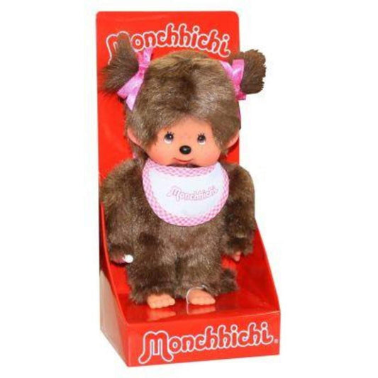 Sekiguchi Monchhichi Mädchen mit Zöpfen und Lätzchen, 20cm