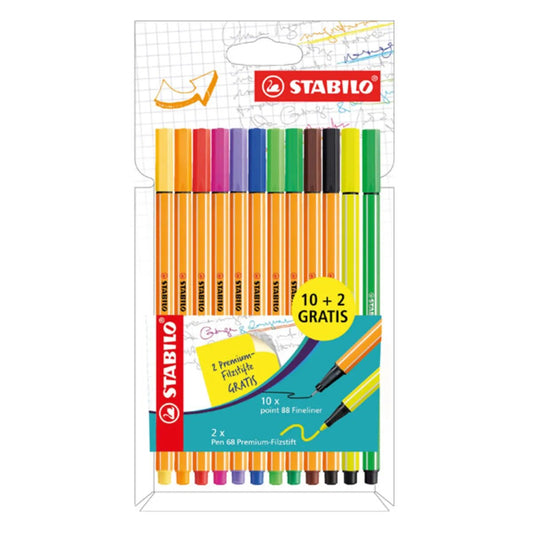 STABILO® Fineliner point 88 10er 2 Pen 68 neon gratis