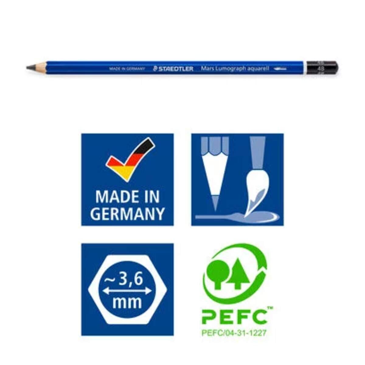 STAEDTLER® Bleistift Lumograph aquarell 100A Metalletui mit 5 Stiften + Pinsel