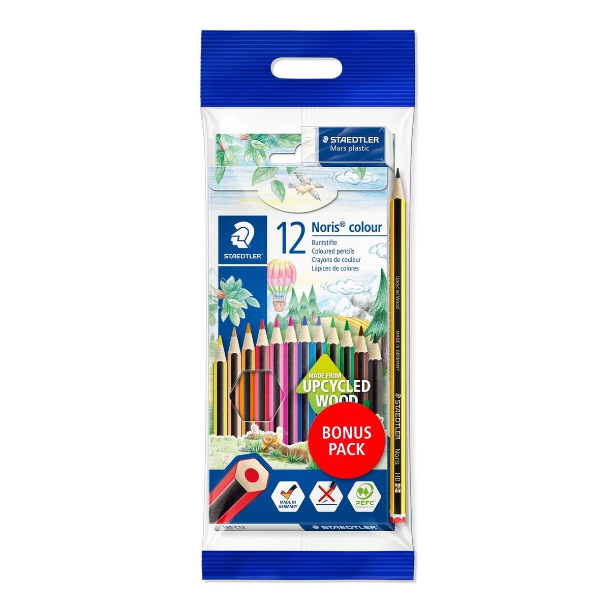 STAEDTLER® Noris® colour 185 Set mit 12 Buntstiften in sortierten Farben, 1 Bleistift und 1 Radierer