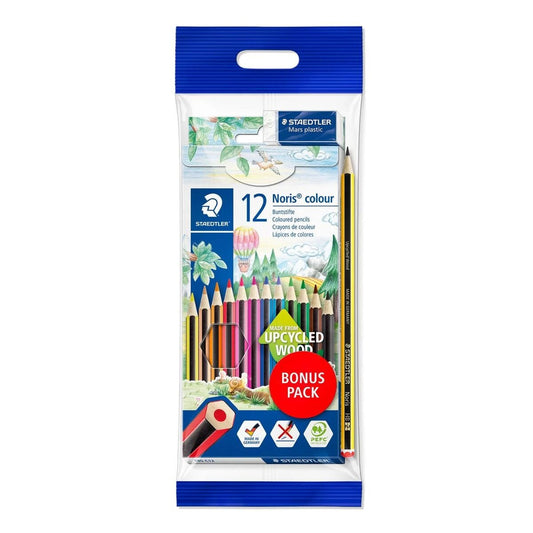 STAEDTLER® Noris® colour 185 Set mit 12 Buntstiften in sortierten Farben, 1 Bleistift und 1 Radierer