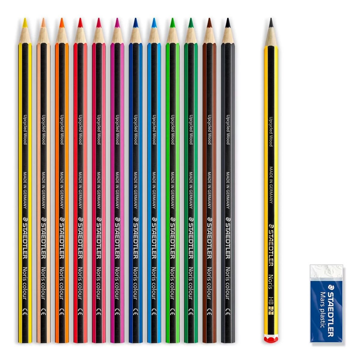 STAEDTLER® Noris® colour 185 Set mit 12 Buntstiften in sortierten Farben, 1 Bleistift und 1 Radierer