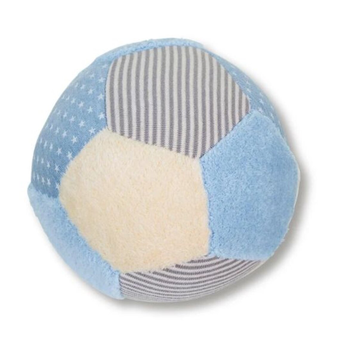 Sterntaler Ball aus Stoff in Bleu/ecru, 11 cm groß mit Rassel