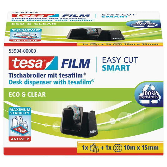 tesa eco & clear Tischabroller Easy Cut Smart inkl. 1 Rolle tesafilm 10mx15mm