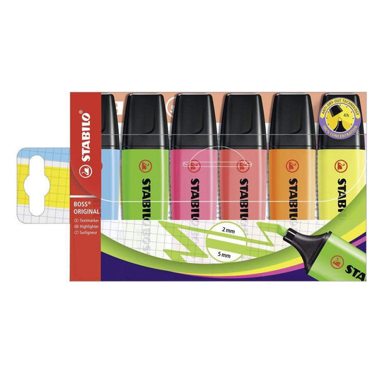 Textmarker - STABILO BOSS ORIGINAL - 6er Pack - mit 6 verschiedenen Farben