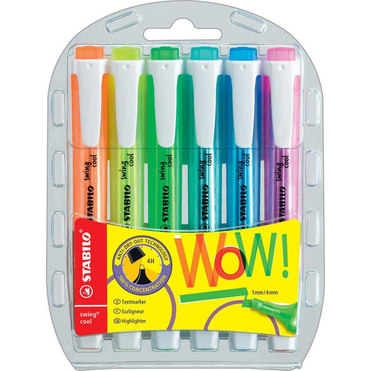 Textmarker - STABILO swing cool - 6er Pack - mit 6 verschiedenen Farben