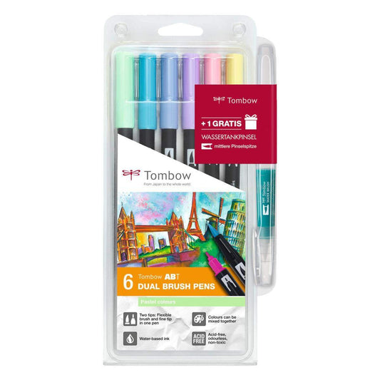 Tombow Dual Brush Pen Pastel 6er Wassertankpinsel gratis