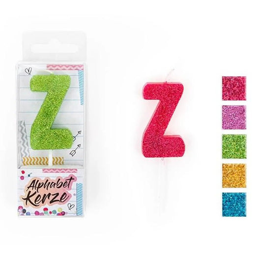 Trendhaus FESTIVAL FEELINGS Alphabet Kerze Glitzer Z, 1 Stück, 5-fach sortiert