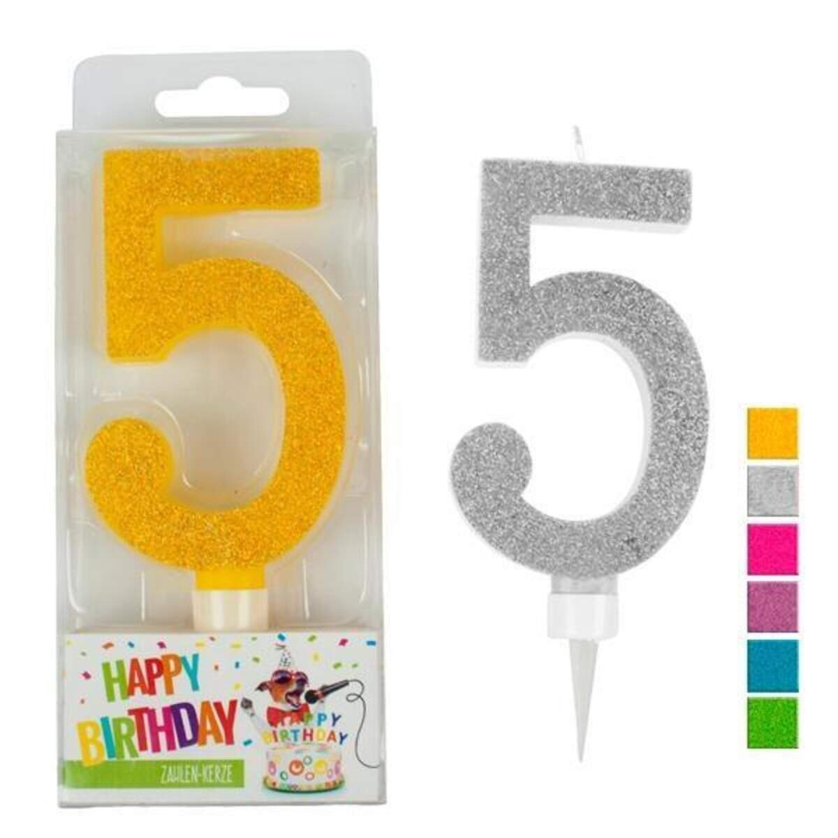 Trendhaus Happy Birthday Zahlenkerze Glitter Zahl: 5, sortiert