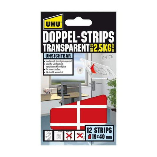 UHU® Doppelstrips Transparent, für Innen- und Außenbereich,12 Strips