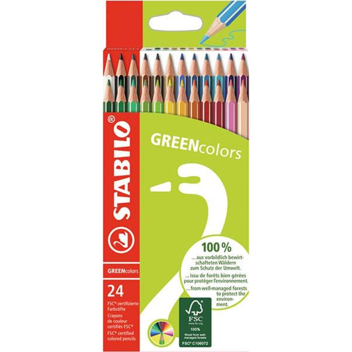 Umweltfreundlicher Buntstift - STABILO GREENcolors - 24er Pack - mit 24 verschiedenen Farben